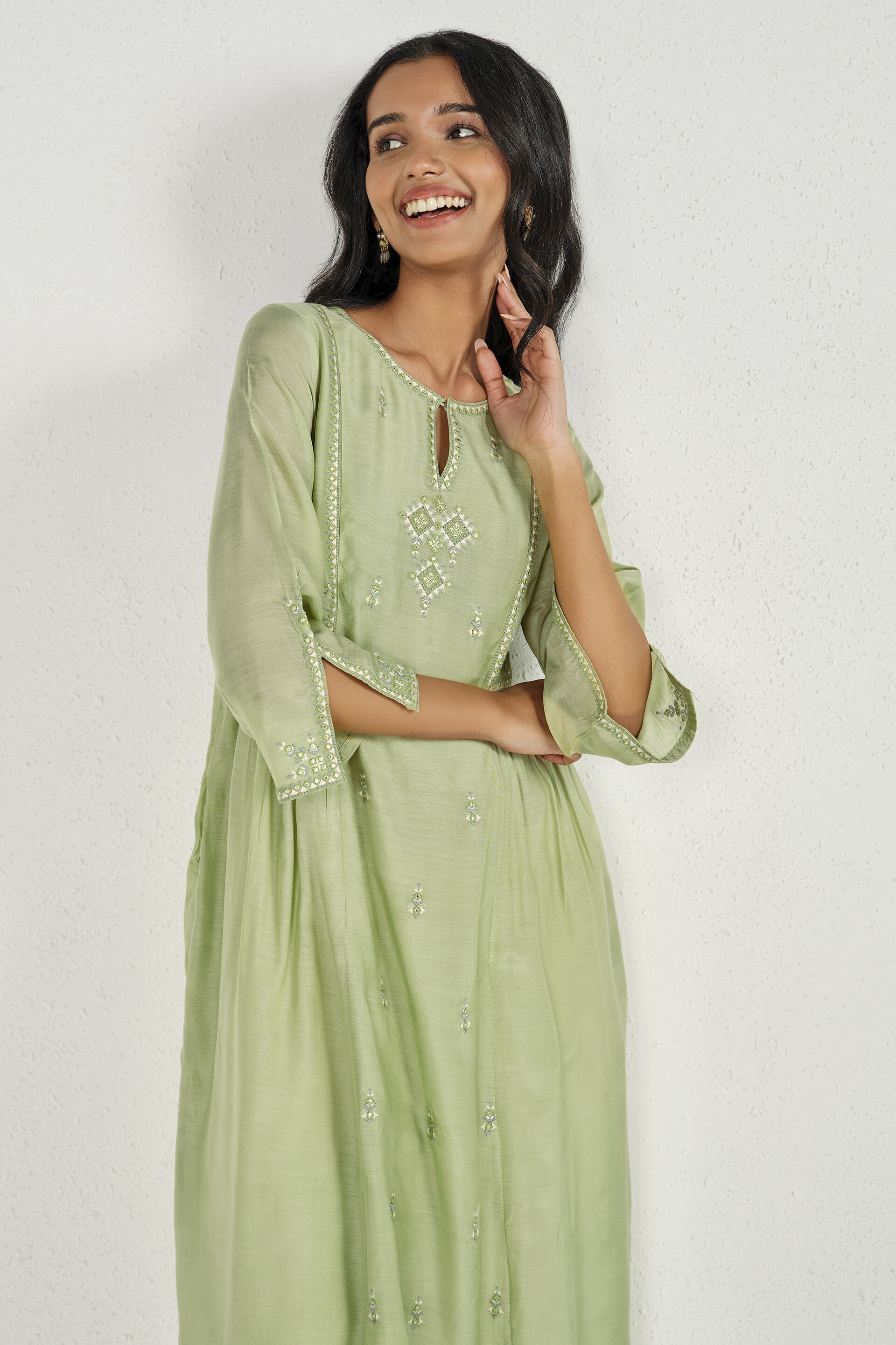 Yashvi Sage Embroidered Kurta, Sage Green, image 2